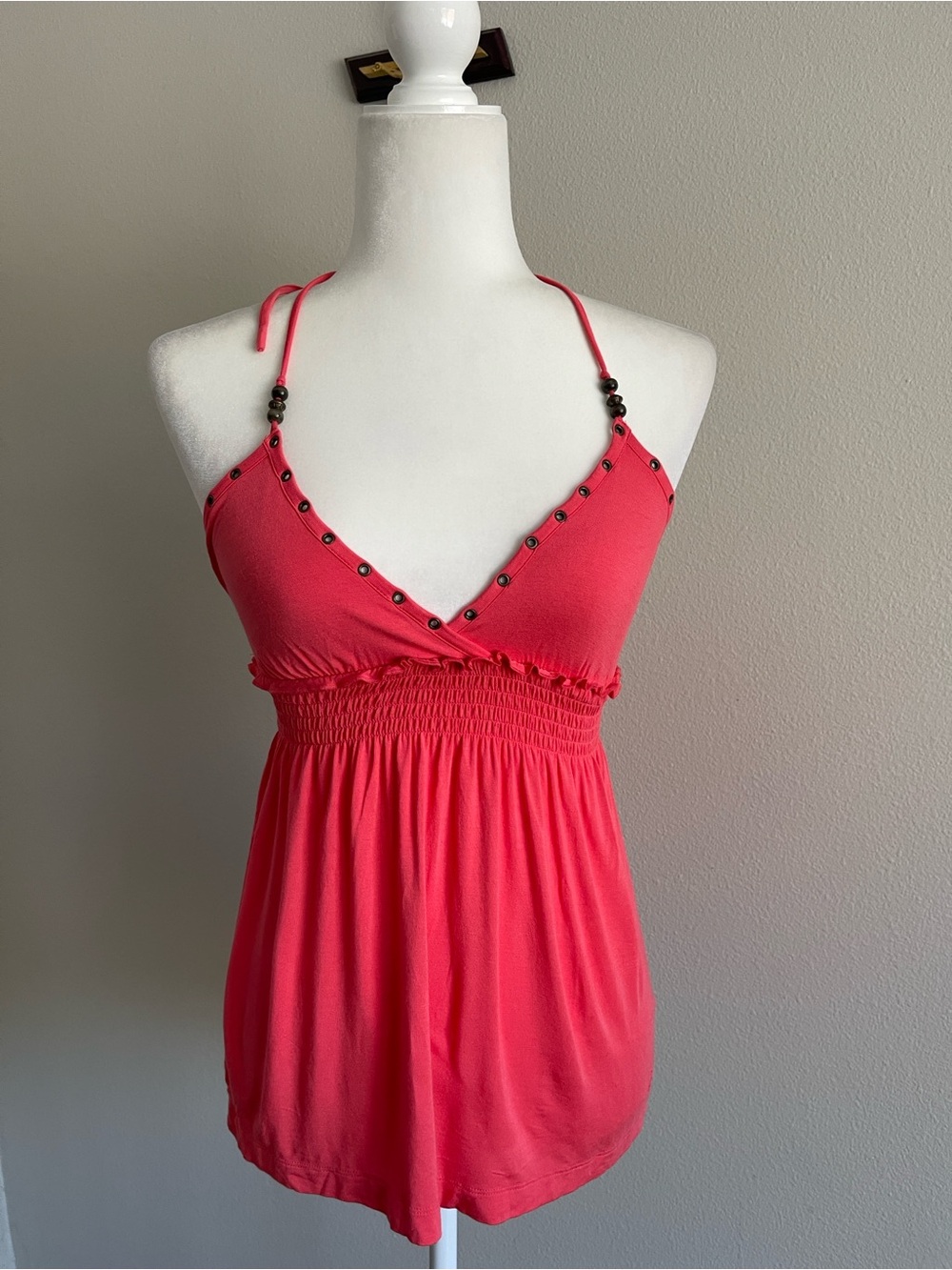 Guess Pink Halter Tank Top with Bead Accents
